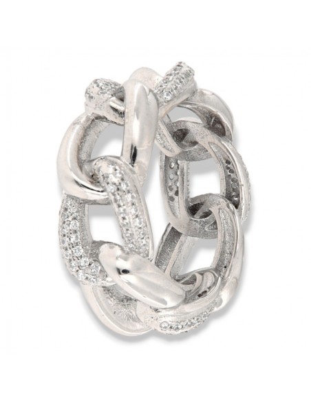 ANELLO ARGENTO RODIATO MAGLIA GRUMETTA CUBANA ZIRC [9012f779]