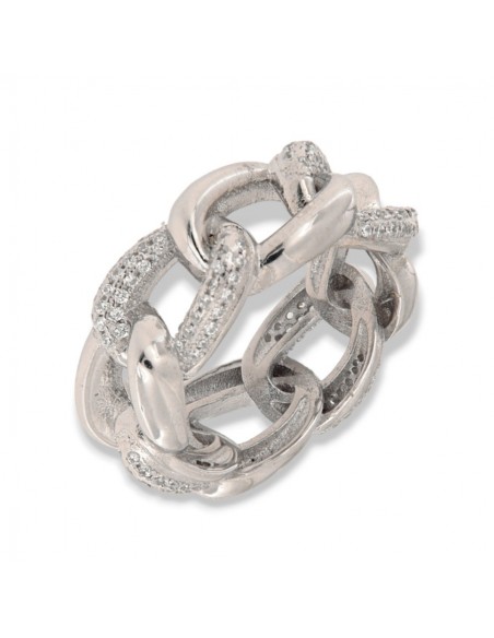 ANELLO ARGENTO RODIATO MAGLIA GRUMETTA CUBANA ZIRC [47f42366]