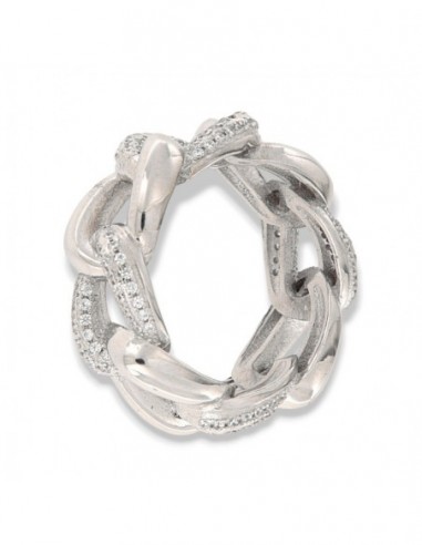 ANELLO ARGENTO RODIATO MAGLIA GRUMETTA CUBANA ZIRC [42a46478]