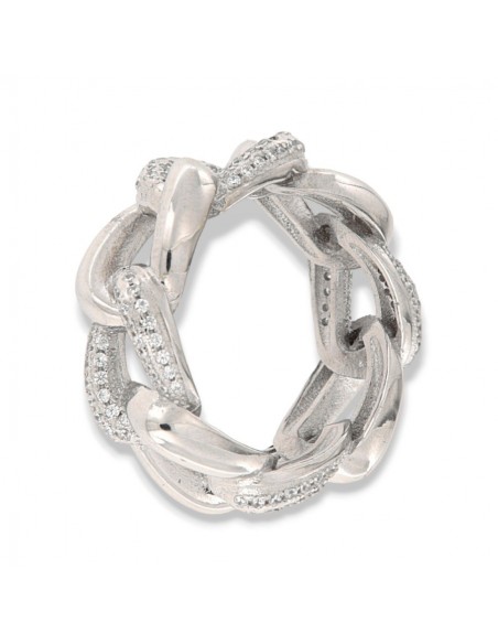 ANELLO ARGENTO RODIATO MAGLIA GRUMETTA CUBANA ZIRC [42a46478]