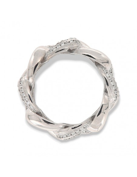 ANELLO ARGENTO RODIATO MAGLIA GRUMETTA CUBANA ZIRC [f5b9a57c]