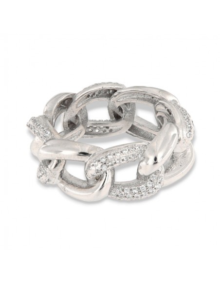 ANELLO ARGENTO RODIATO MAGLIA GRUMETTA CUBANA ZIRC [2c9fe671]
