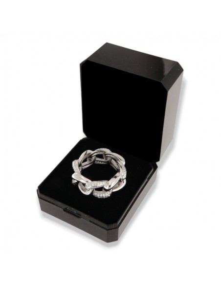 ANELLO ARGENTO RODIATO MAGLIA GRUMETTA CUBANA ZIRC [9b822775]