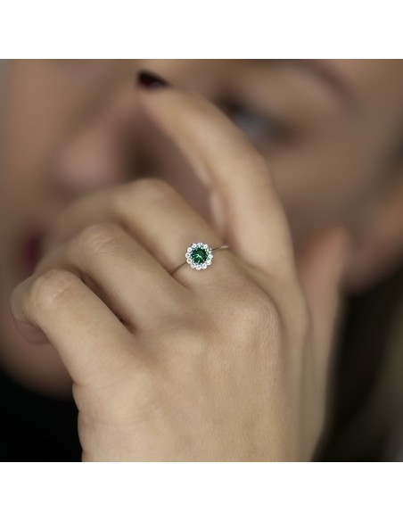 Anello Oro Bianco Principessa Verde 4,5MM Fiore [5d9ce352]