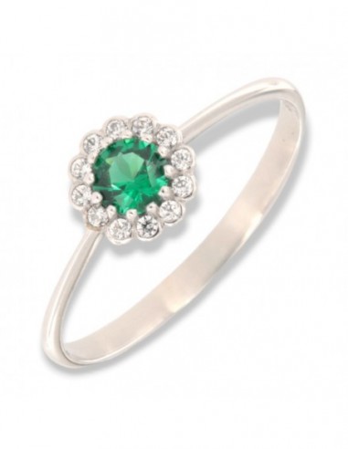 Anello Oro Bianco Principessa Verde 4,5MM Fiore [ea812256]