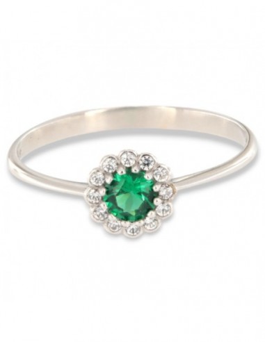 Anello Oro Bianco Principessa Verde 4,5MM Fiore [81eae741]