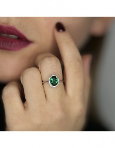 Anello Oro Bianco Principessa Verde 8x6MM [c8dbe857]