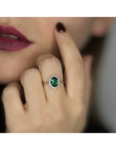 Anello Oro Bianco Principessa Verde 8x6MM [c8dbe857]