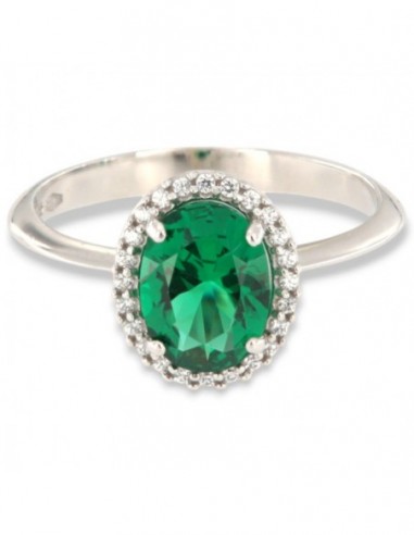 Anello Oro Bianco Principessa Verde 8x6MM [14adec44]