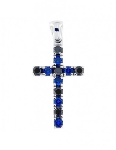 CIONDOLO CROCE ARGENTO ZIRCONI BLU E NERO INTER [786e26b3]