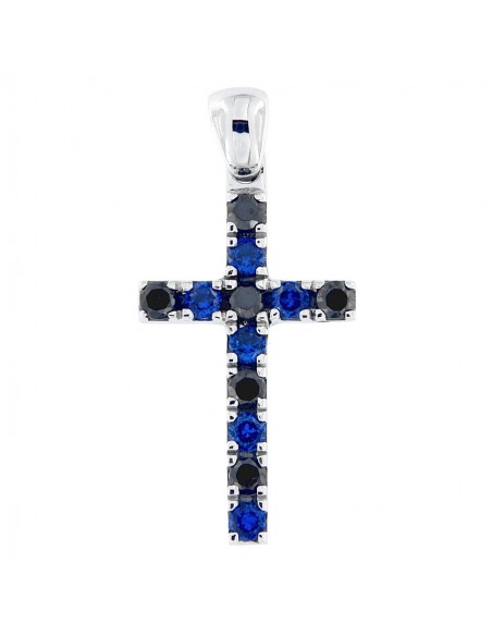 CIONDOLO CROCE ARGENTO ZIRCONI BLU E NERO INTER [786e26b3]