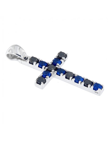 CIONDOLO CROCE ARGENTO ZIRCONI BLU E NERO INTER [fef063ef]