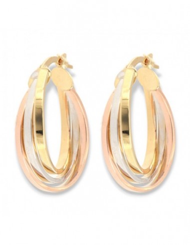 Orecchini Oro Giallo Bianco Rosa Cerchi Ovali [c8abdc13]