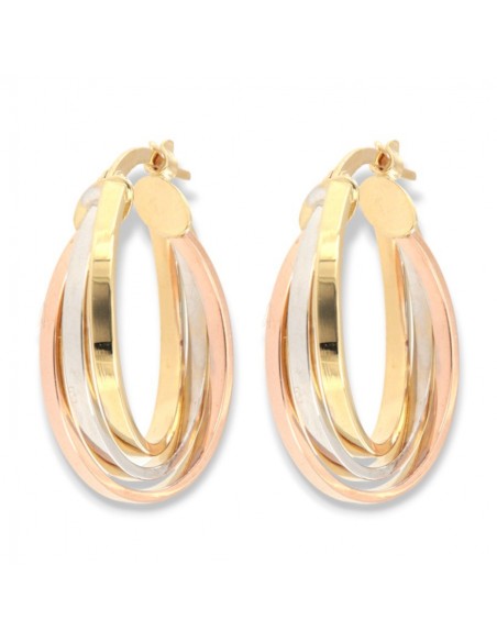 Orecchini Oro Giallo Bianco Rosa Cerchi Ovali [c8abdc13]
