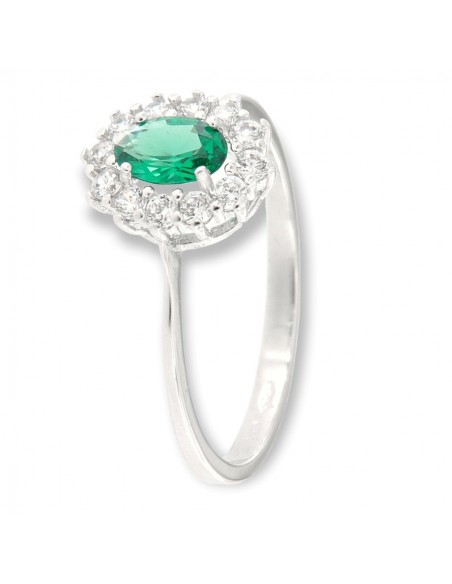 Anello Oro Bianco Principessa Verde 6x4MM [7f995e11]