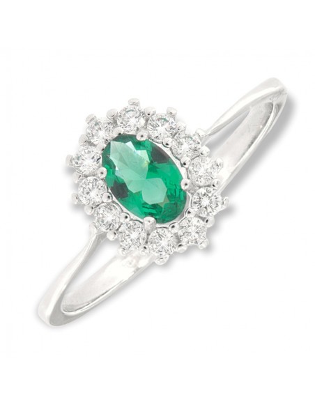 Anello Oro Bianco Principessa Verde 6x4MM [c95646d1]