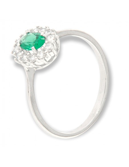 Anello Oro Bianco Principessa Verde 6x4MM [7e4b87d5]