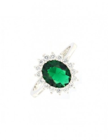 ANELLO ARGENTO RODIATO PRINCIPESSA VERDE 9X7 MM [7e22ed6a]