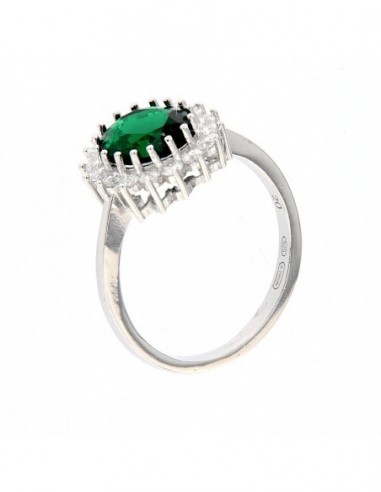 ANELLO ARGENTO RODIATO PRINCIPESSA VERDE 9X7 MM [a704ae67]