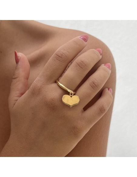 Anello Argento Dorato Pendente Forma Di Cuore [a4439acb]