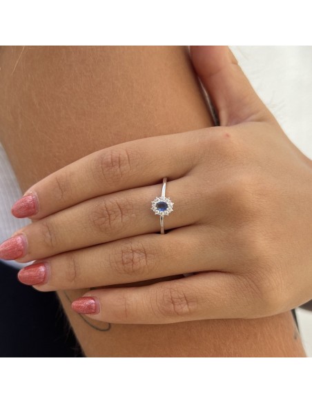Anello Argento Rodiato Principessa Blu 4x3MM [3d101c6d]