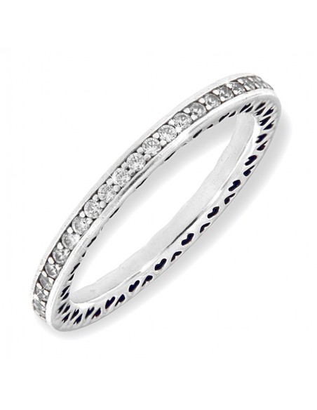 Anello Argento Rodiato Zirconi Bordi Con Cuori [72bf9ff2]