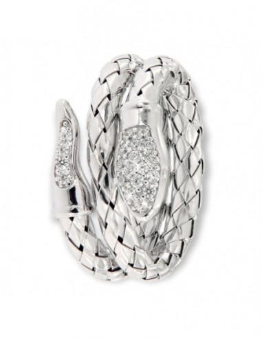 Anello Argento Rodiato Serpente Zirconi Bianchi [db60900c]