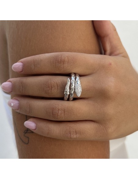 Anello Argento Rodiato Serpente Zirconi Bianchi [6e5ec244]