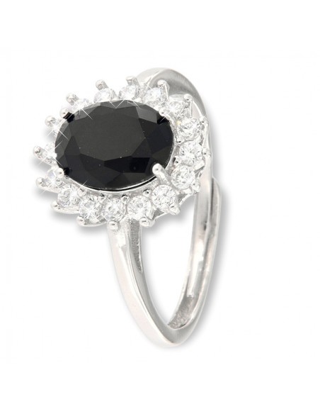 Anello Argento Rodiato Principessa Nera 9x7MM [083f7b7e]