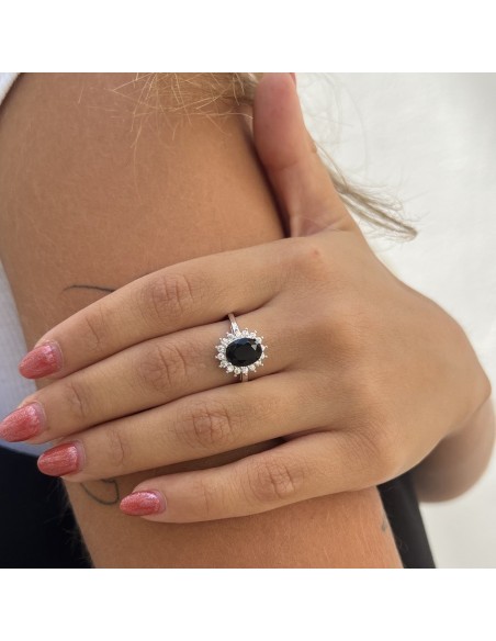 Anello Argento Rodiato Principessa Nera 9x7MM [00ecb524]