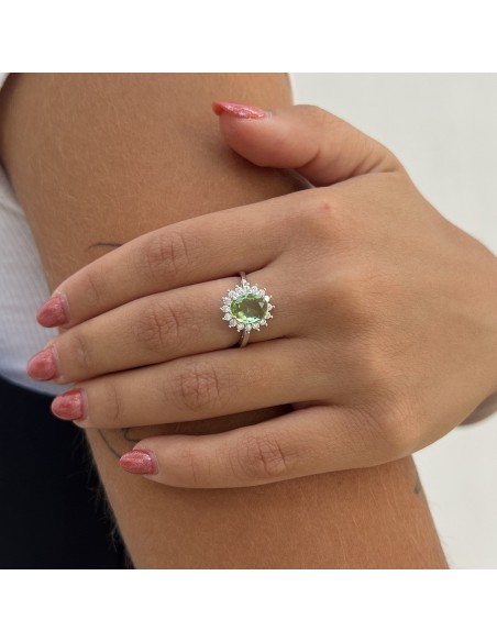 Anello Argento Rodiato Principessa Verde Mela 9x7 [30da00f9]
