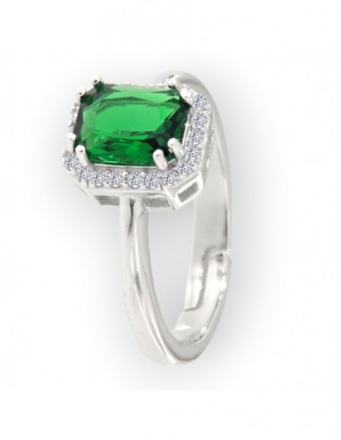 Anello Argento Rodiato Principessa Rett. Verde [1ccd2b81]