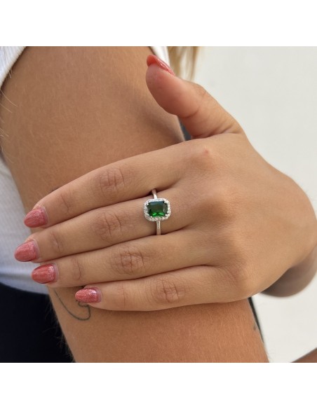 Anello Argento Rodiato Principessa Rett. Verde [ce6389e0]
