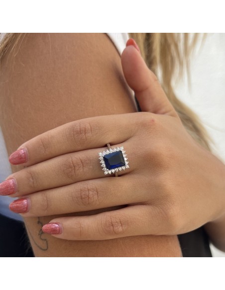 Anello Argento Rodiato Principessa Rett. Blu [c03a38e3]