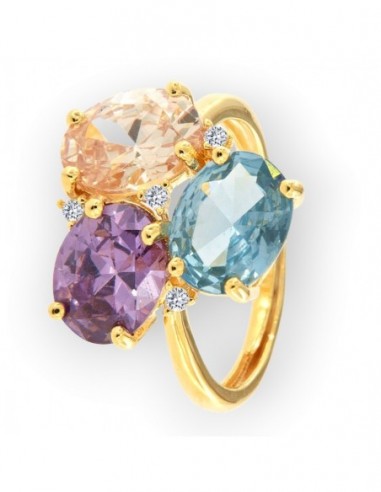 Anello Argento Dorato Trilogy Con Zirconi Colorati [199d6c9f]