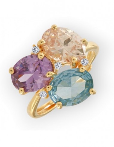 Anello Argento Dorato Trilogy Con Zirconi Colorati [5b2482e5]
