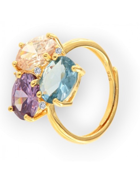Anello Argento Dorato Trilogy Con Zirconi Colorati [ec3943e1]