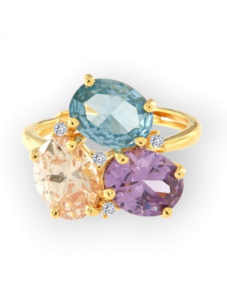 Anello Argento Dorato Trilogy Con Zirconi Colorati [5e74c5fb]