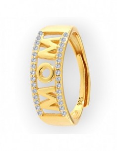 Anello Argento Dorato Scritta Mom Zirconi Bianchi [ae80ad9b]