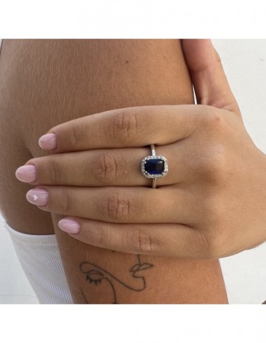 Anello Argento Rodiato Principessa Rett. Blu [71ab94ef]