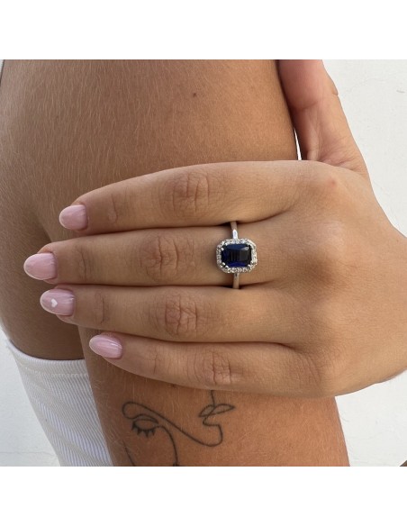 Anello Argento Rodiato Principessa Rett. Blu [71ab94ef]