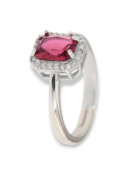 Anello Argento Rodiato Principessa Rett.Rossa [a42023a7]