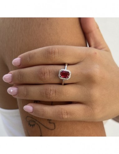 Anello Argento Rodiato Principessa Rett.Rossa [f6074cee]
