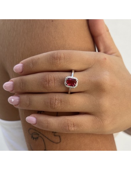 Anello Argento Rodiato Principessa Rett.Rossa [f6074cee]