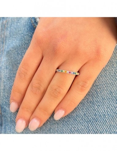 Anello Argento Rodiato Eternity Zirconi Rainbow [7021a5ae]