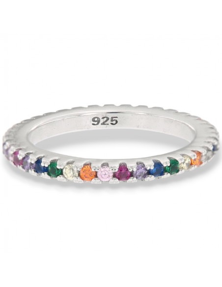 Anello Argento Rodiato Eternity Zirconi Rainbow [ac57a1bd]