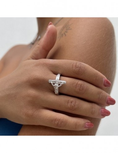 Anello Argento Rodiato Crocifisso In Rilievo [9ebefa5e]
