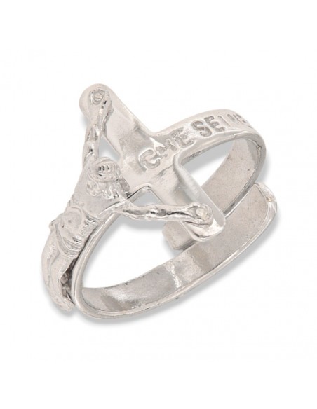 Anello Argento Rodiato Crocifisso In Rilievo [29a33b5a]
