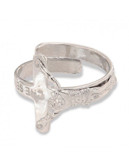 Anello Argento Rodiato Crocifisso In Rilievo [42c8fe4d]