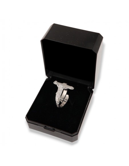 Anello Argento Rodiato Crocifisso In Rilievo [f5d53f49]